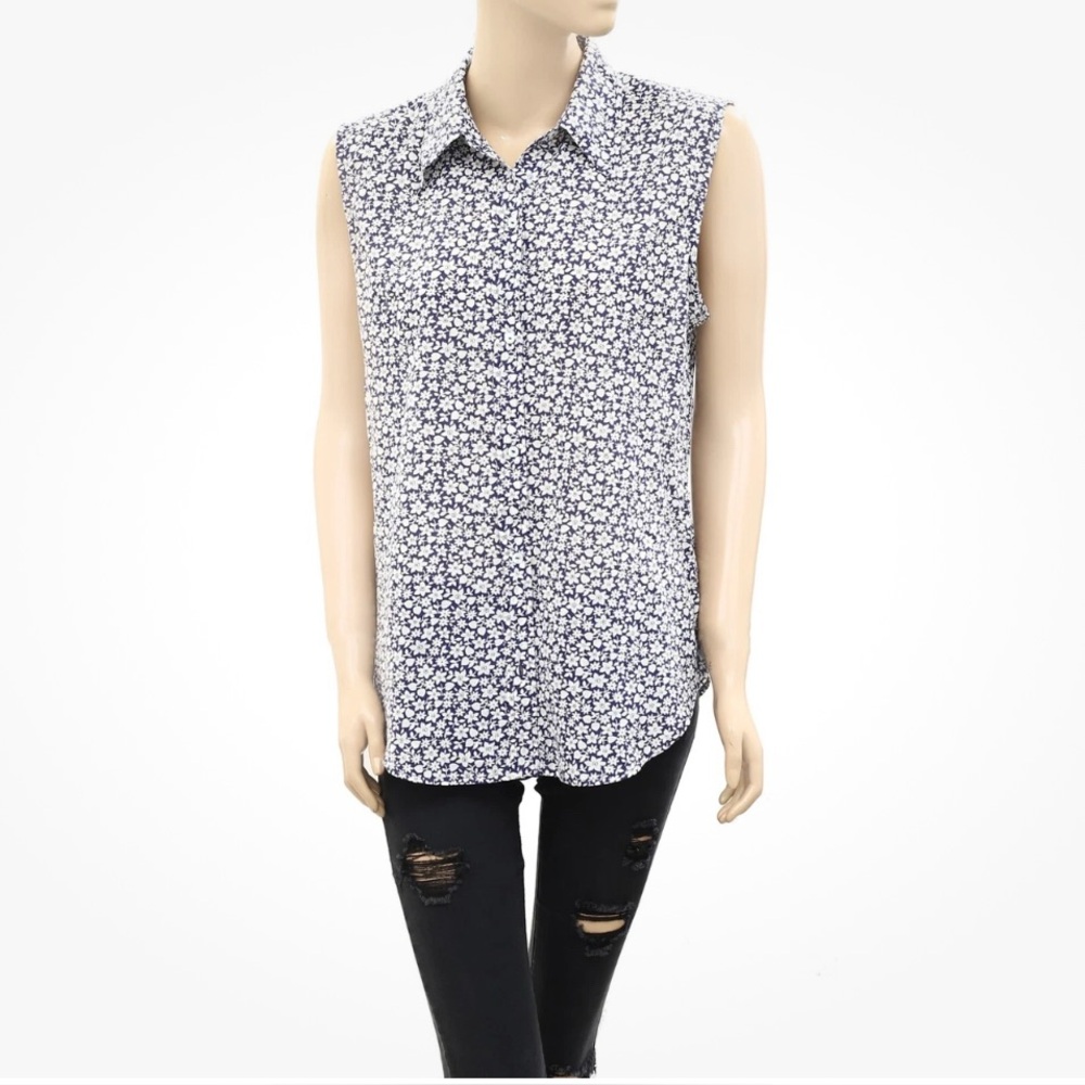 Nili Lotan FLORAL Sleeveless Kate button down BLOUSE M